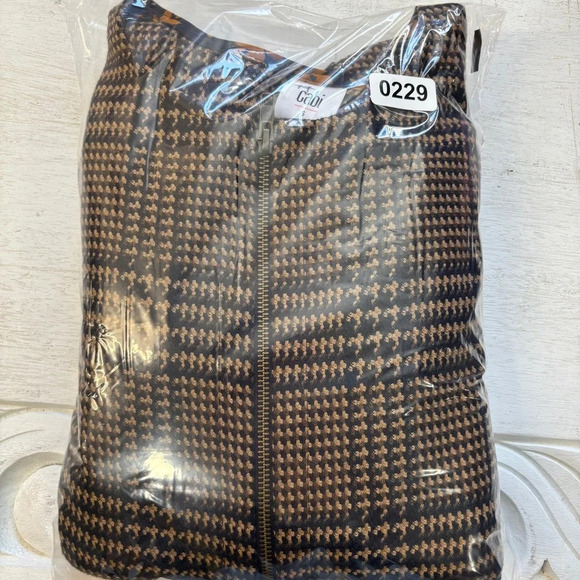 Cabi Flounce Jacket #3902 Tan Brown Navy Tartan Plaid S Zip Front Longline - Picture 12 of 12